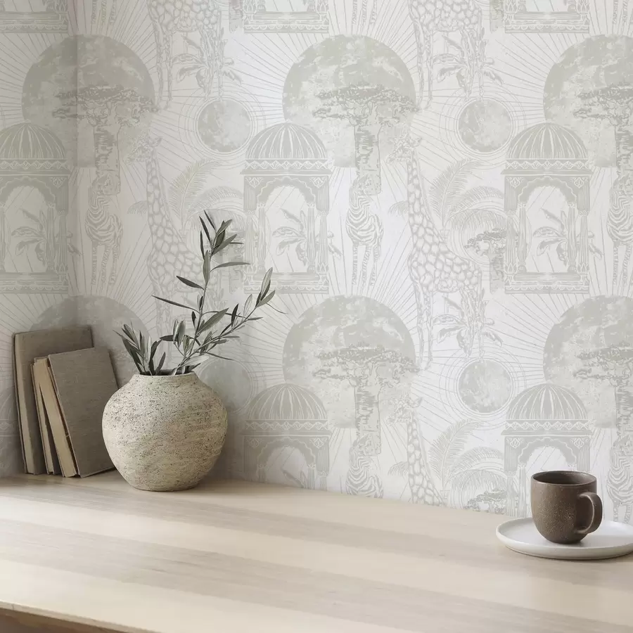 Fototapet Grafisk illustration med giraff, zebra och palmer a00276v1