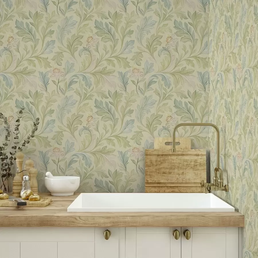 Fototapet Vintagelöv på gulaktig bakgrund, mjuka färger a00277v1