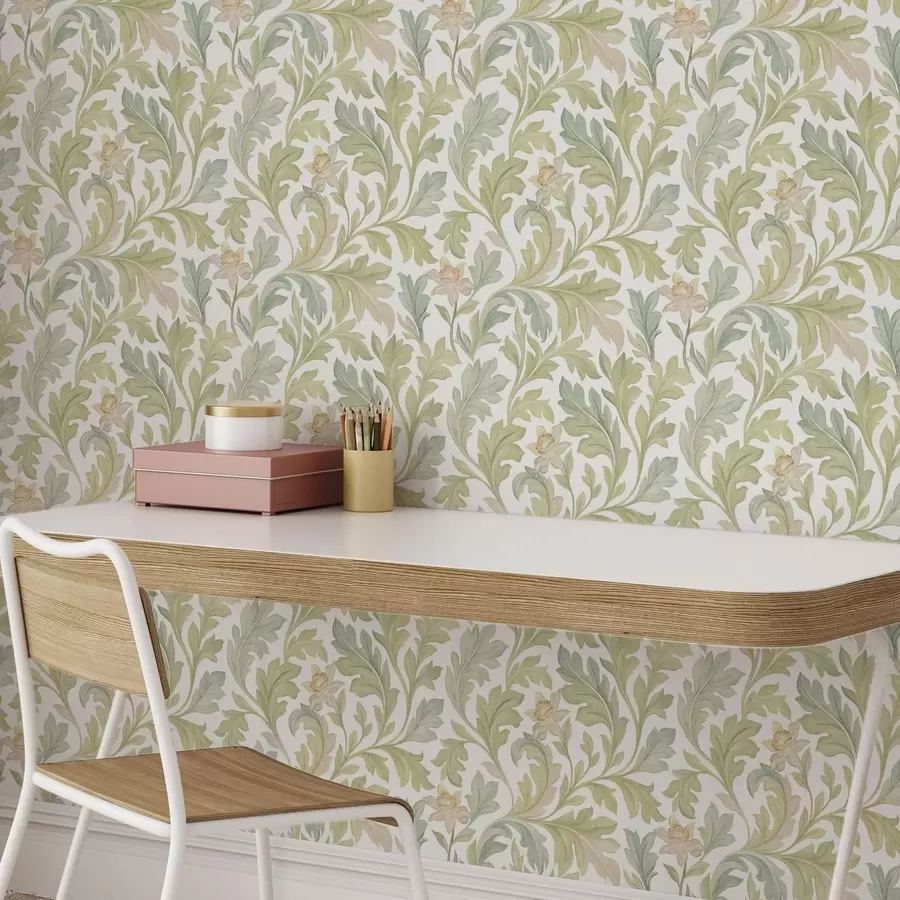 Fototapet Vintageblommig prydnad på vit bakgrund a00277v2