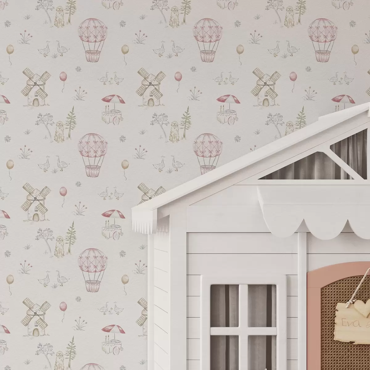 Bakgrund Illustrationer för barn: Hund, ankor, bollar, kvarn a00278