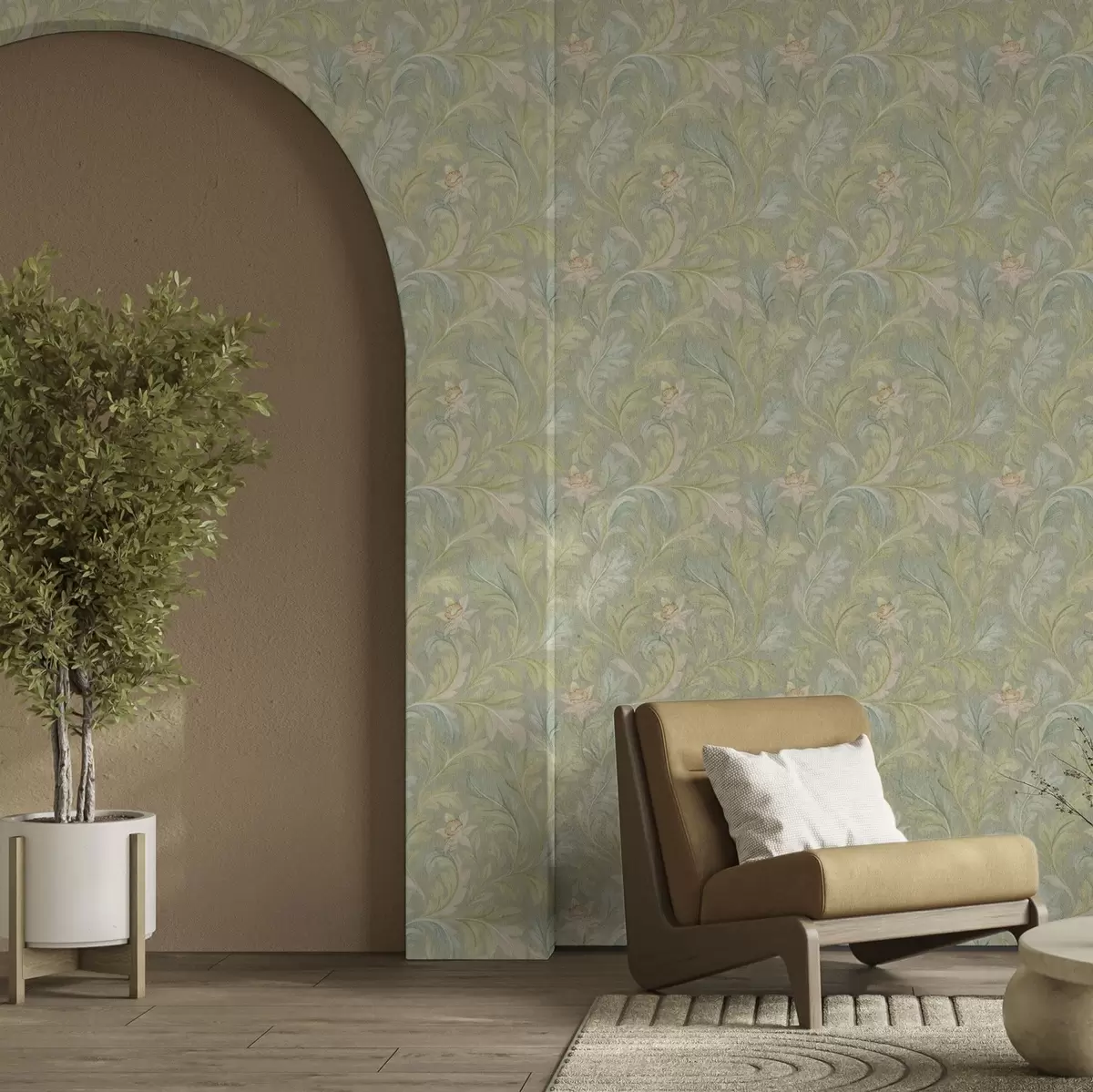 Bakgrund Vintagelöv på grön bakgrund i pastellfärger a00277