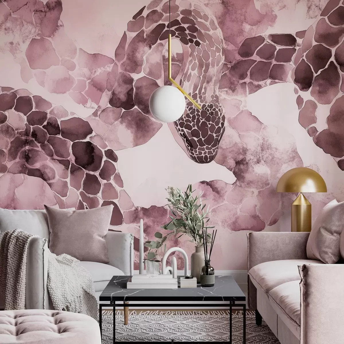 Fototapet Silhuett av orm, akvarellstil, vinröda färger w04113v1