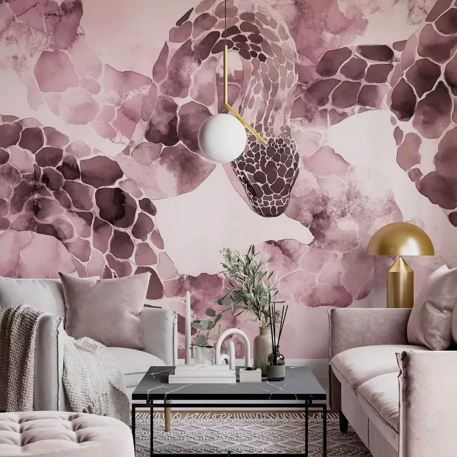 Fototapet Silhuett av orm, akvarellstil, vinröda färger w04113v1