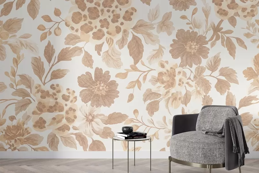 Fototapet Blommor i boho-stil med leopardtryck, beige färg w04114