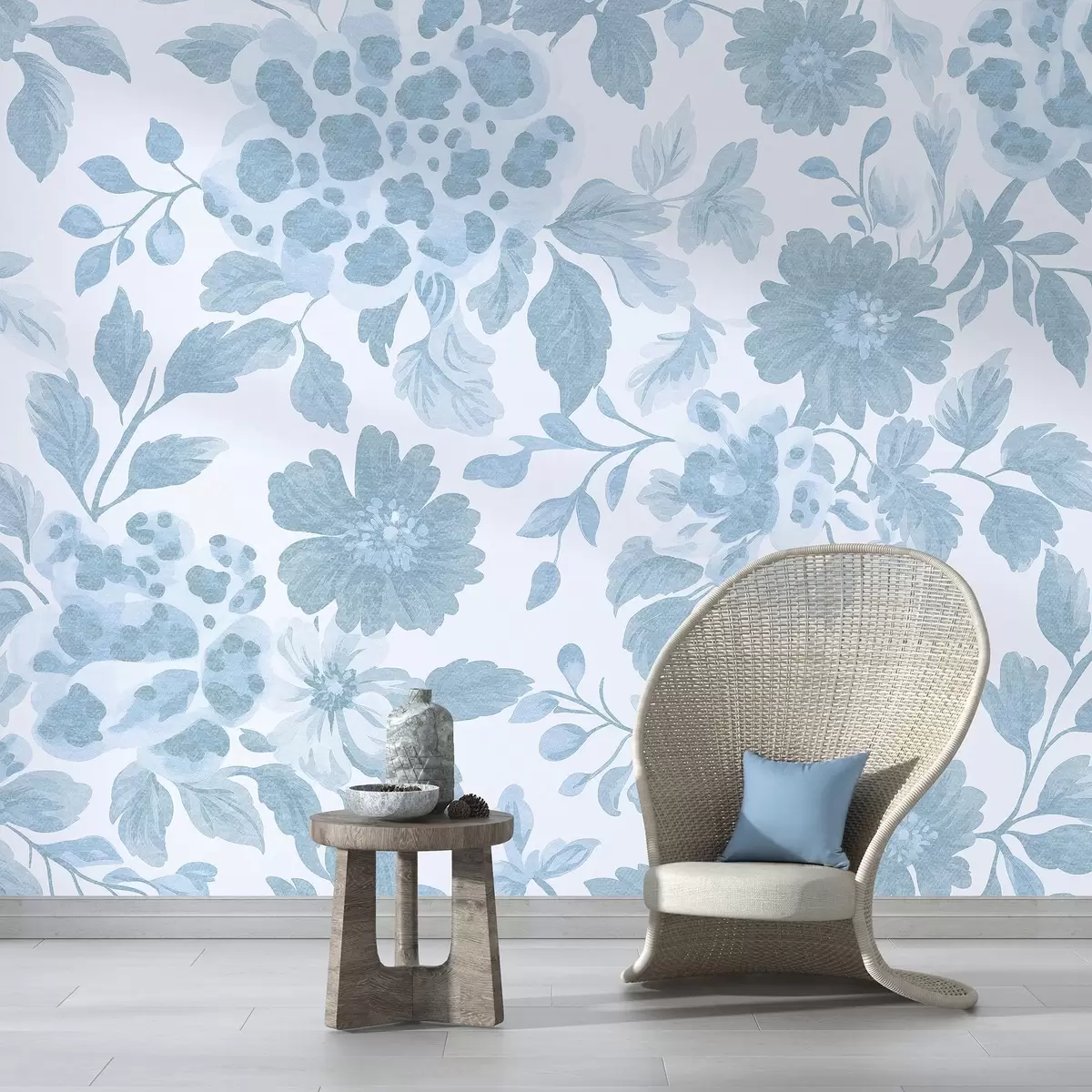 Fototapet Blommor i boho-stil med leopardtryck, blå färg w04114v1