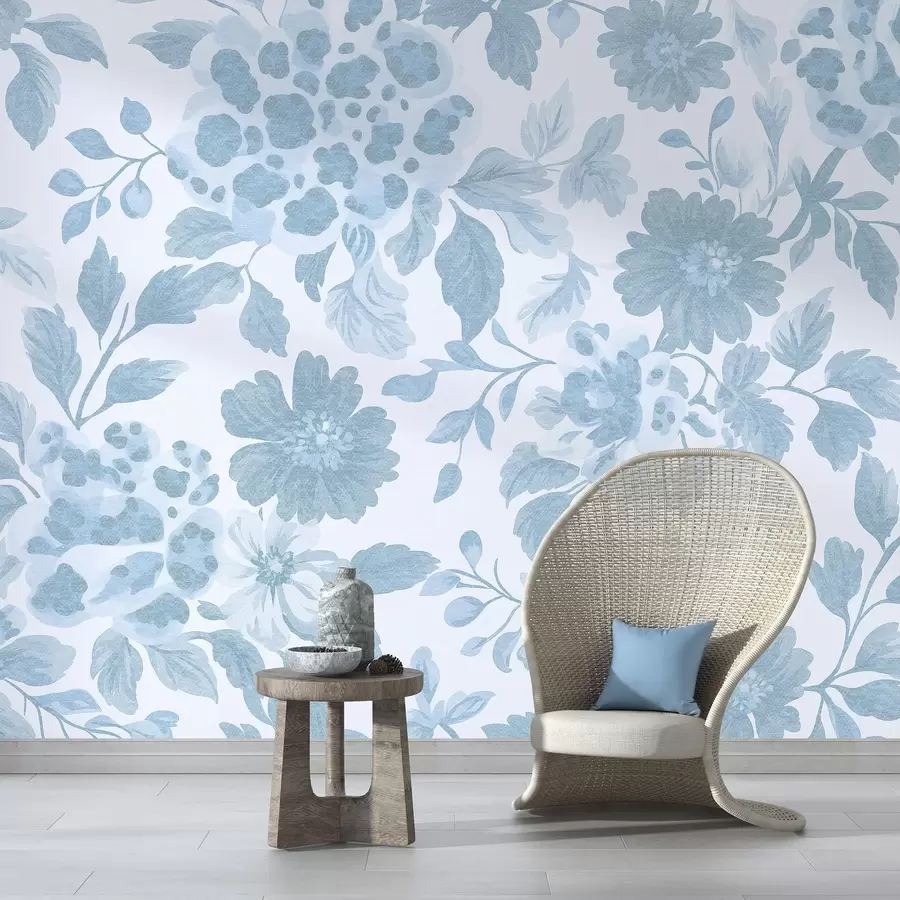 Fototapet Blommor i boho-stil med leopardtryck, blå färg w04114v1