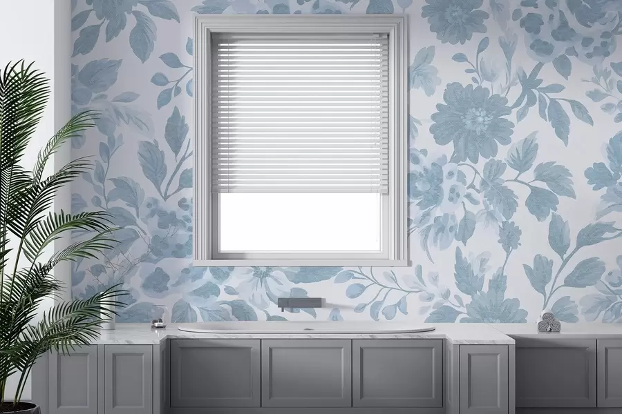 Fototapet Blommor i boho-stil med leopardtryck, blå färg w04114v1