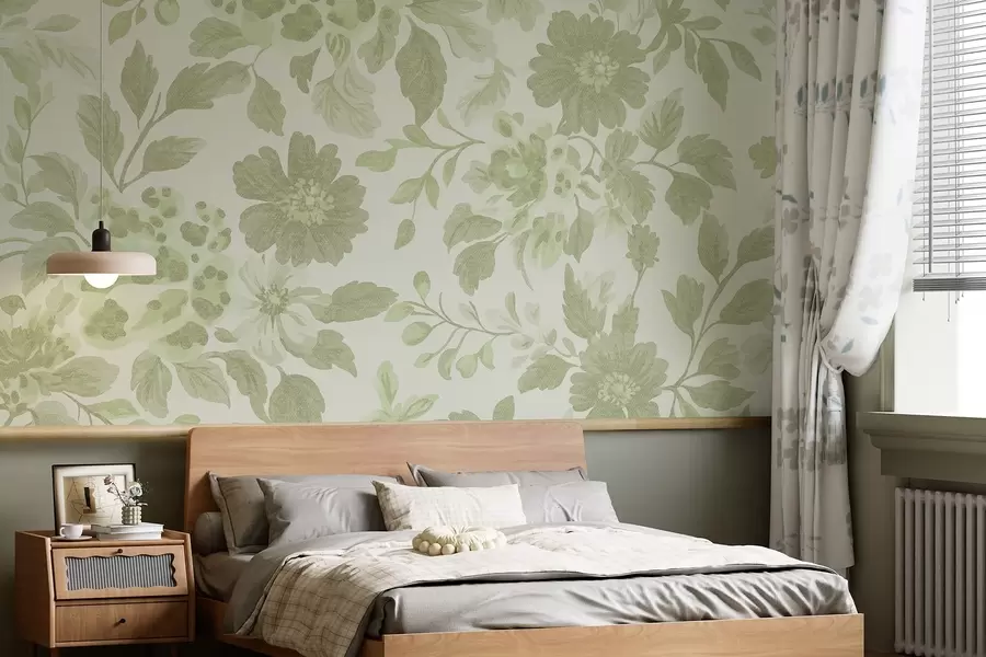 Fototapet Blommor i boho-stil med leopardtryck, grön färg w04114v2