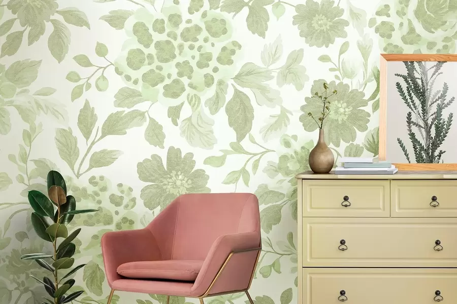 Fototapet Blommor i boho-stil med leopardtryck, grön färg w04114v2