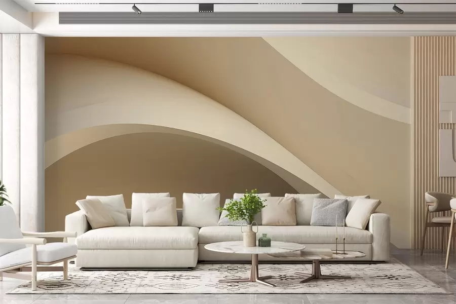Fototapet abstraktion, vågor, mjuka kurvor, beige, slät, linjer, modern w04217