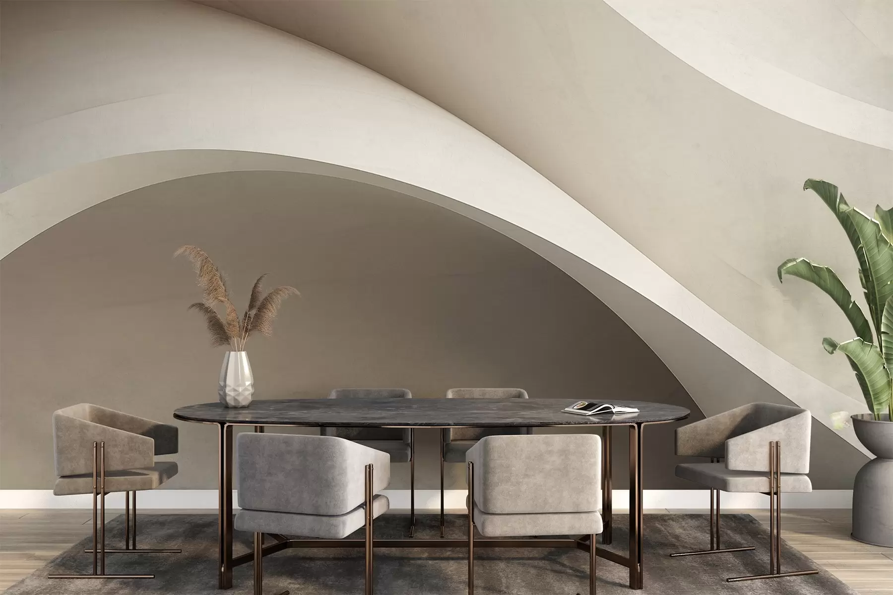 Fototapet abstraktion, vågor, mjuka kurvor, beige, slät, linjer, modern w04217v1