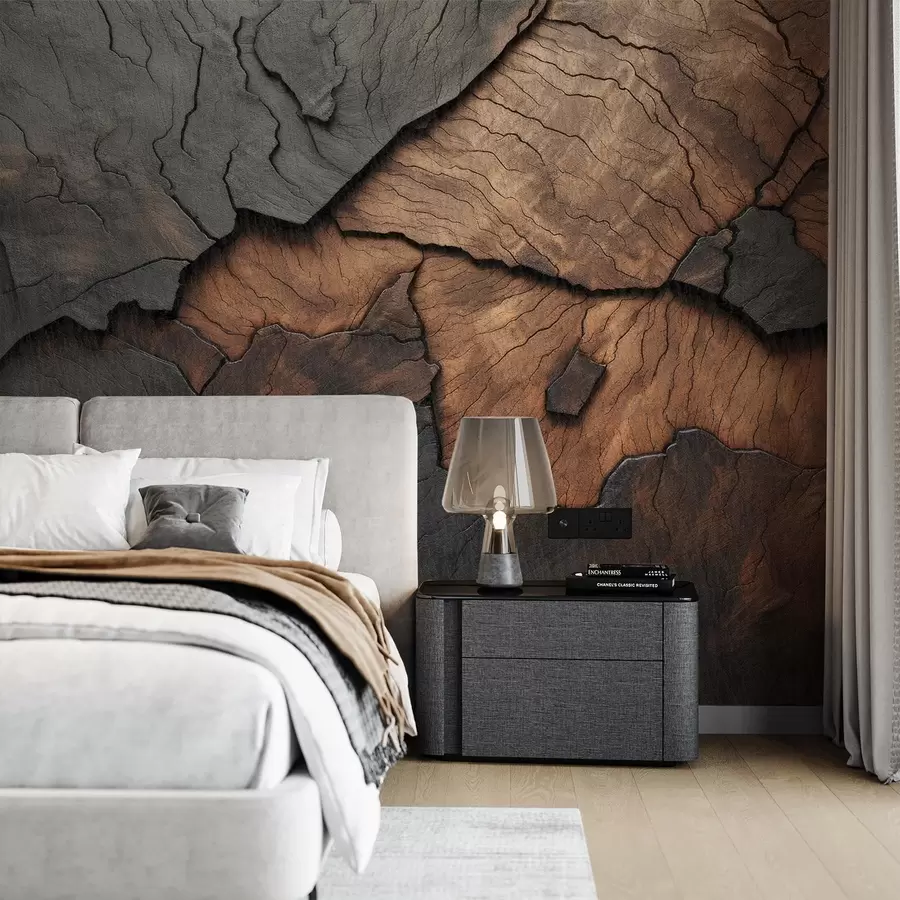 Fototapet trä, struktur, sprickor, mörk, bark, yta w04237