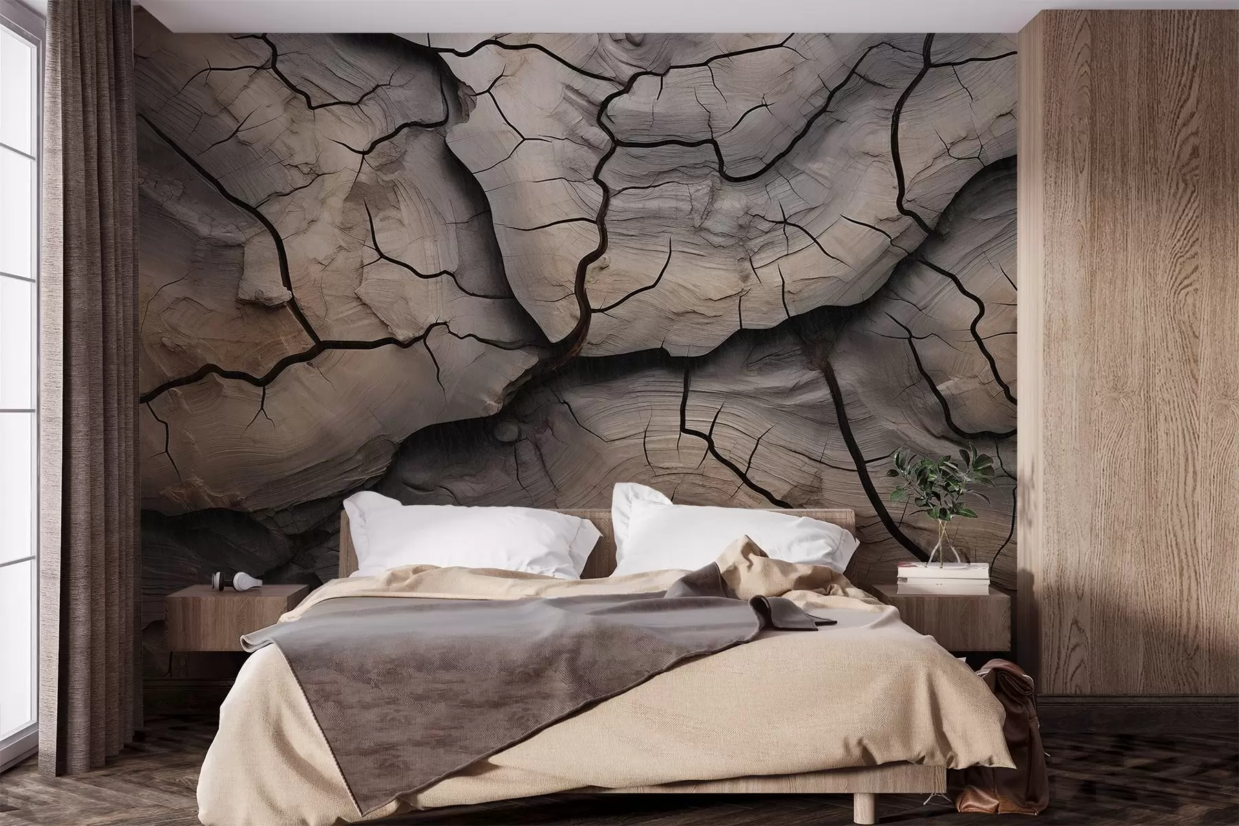 Fototapet trä, sprickor, ljus, textur, bark, naturlig w04238