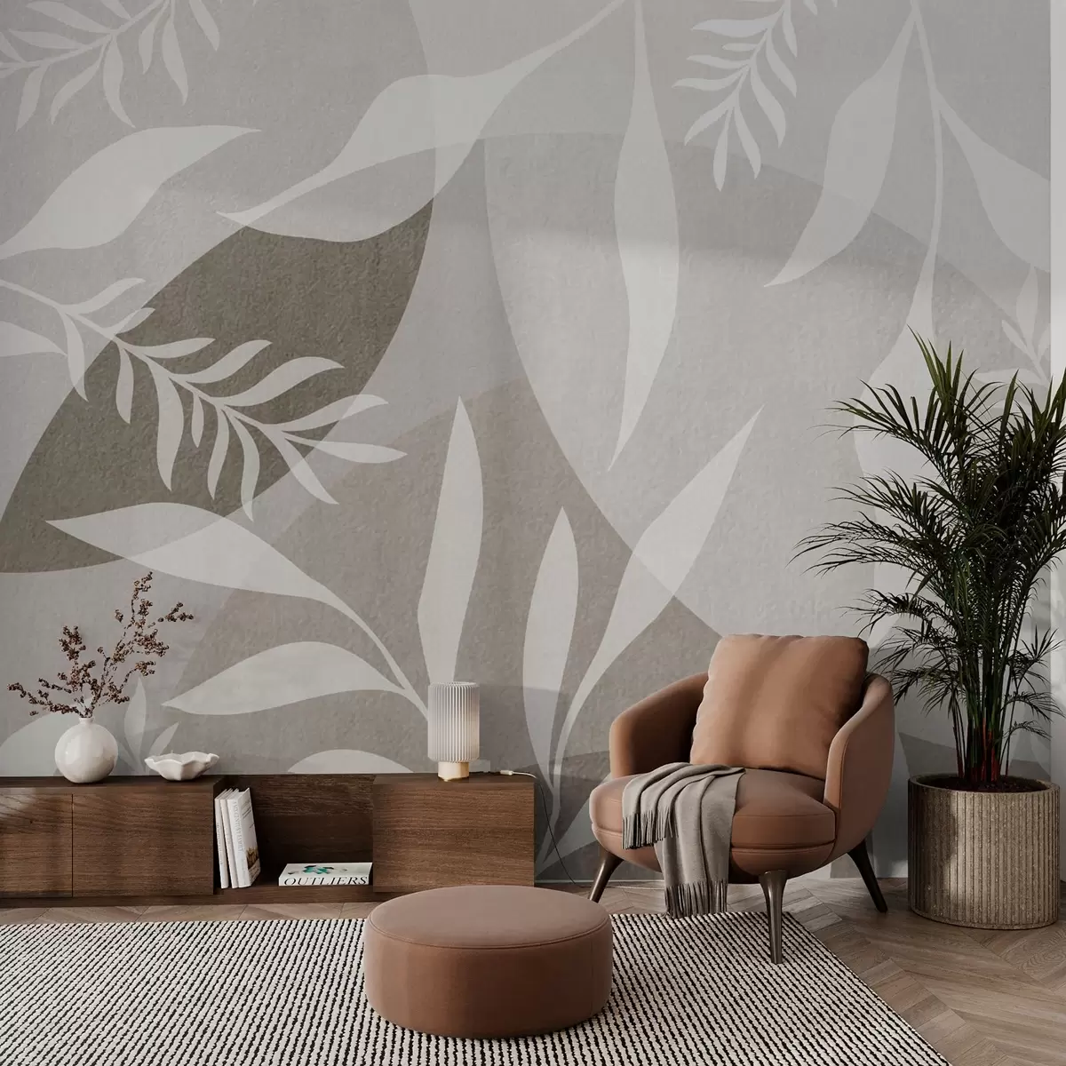 Fototapet Silhuetter av kvistar mot en bakgrund av abstrakta cirklar w04270v1