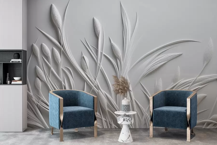 Fototapet Basrelief med skira blad och pampas w04247