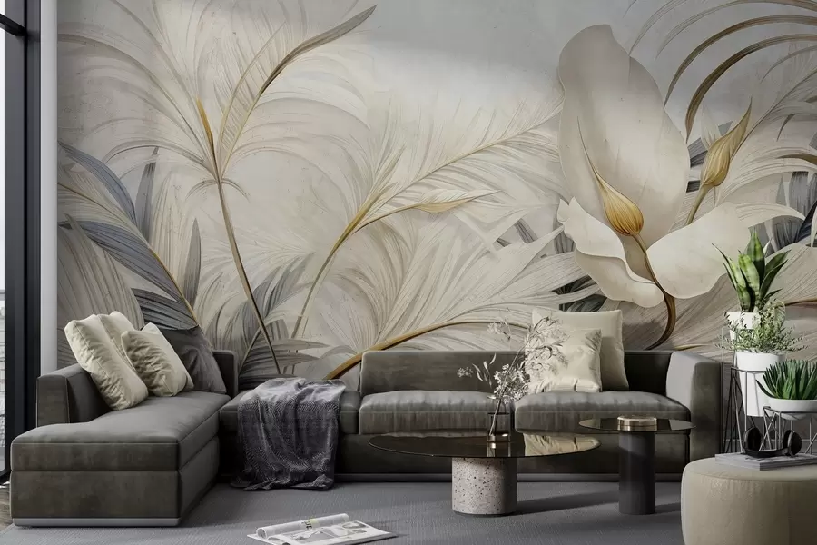 Fototapet Tropiska växter på en betongvägg w04249