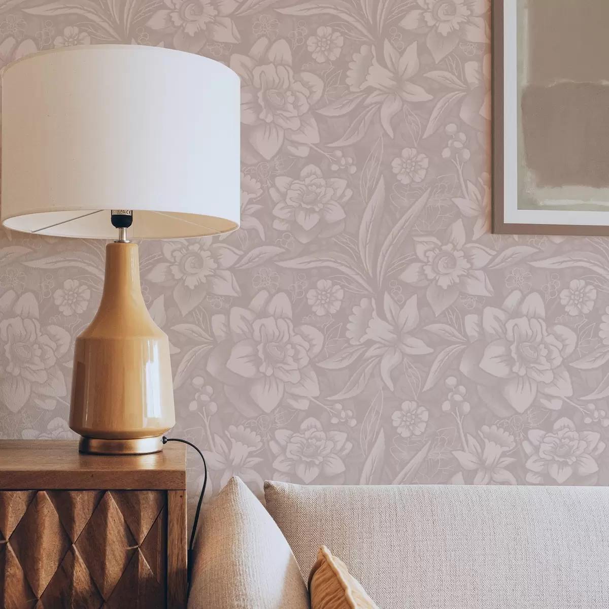 Bakgrund Monokrom blomsterdesign med påskliljor på en krämfärgad bakgrund a00294