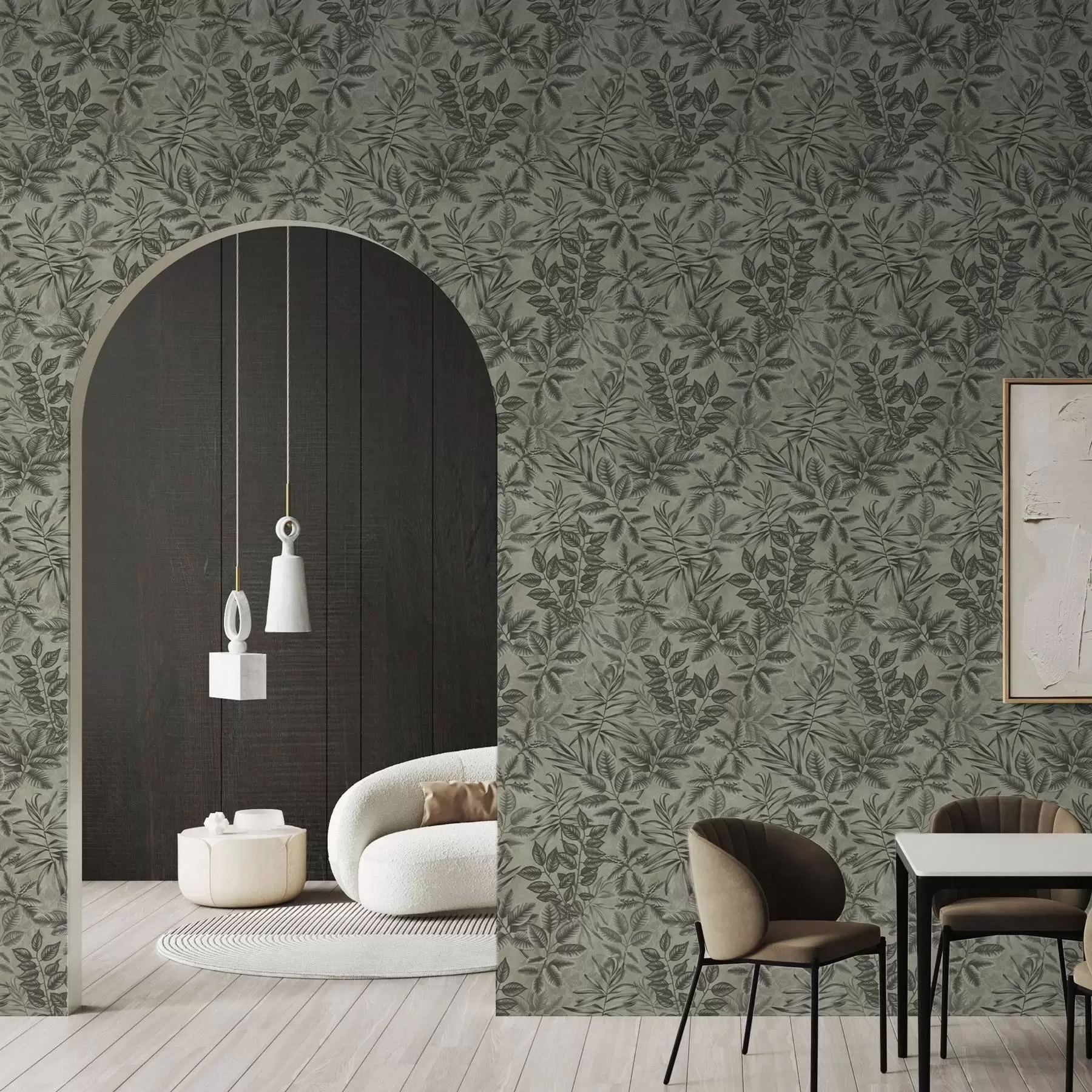 Fototapet Grå tropiska blad i olika former på en vintagebakgrund a00297