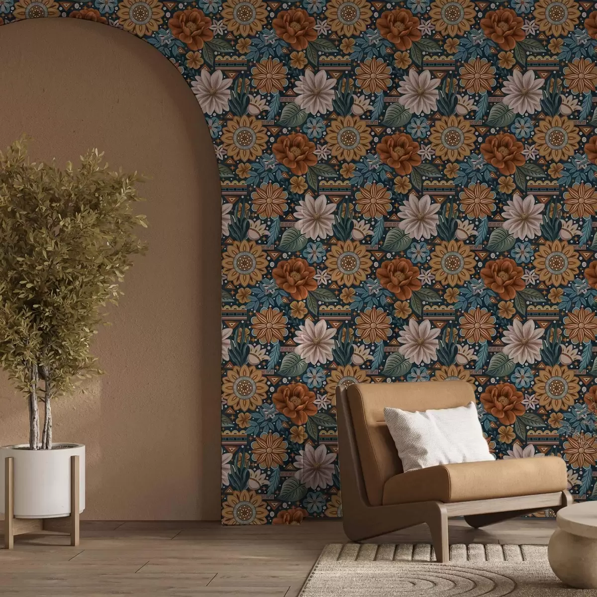 Bakgrund Ljusa dekorativa blommor med geometriska element a00305