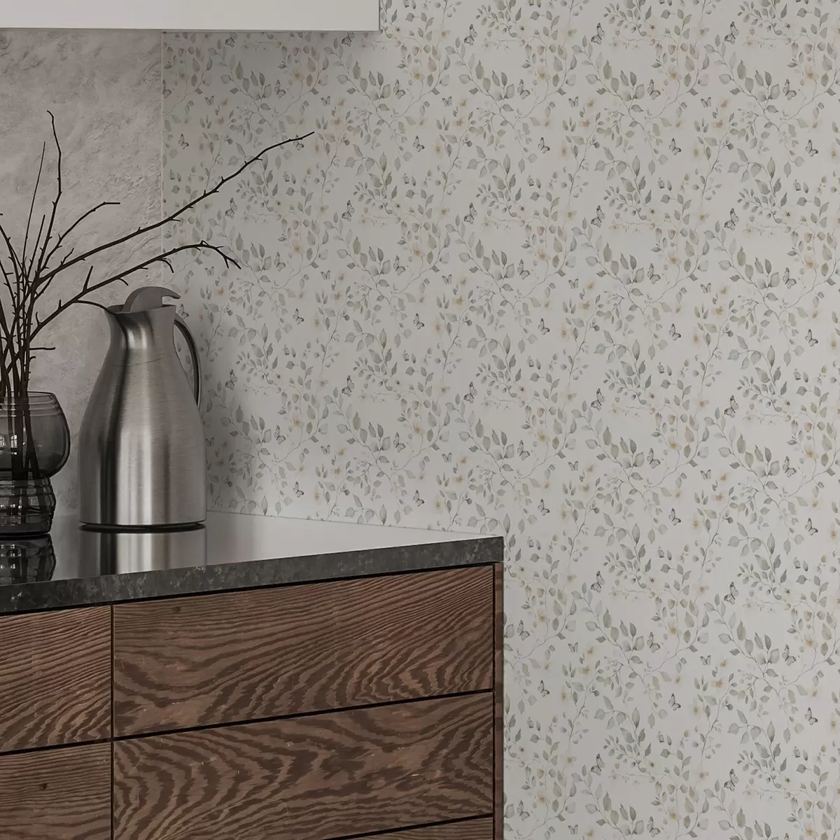 Bakgrund Ljusa grenar med blad och blommor i små repetitioner a00343