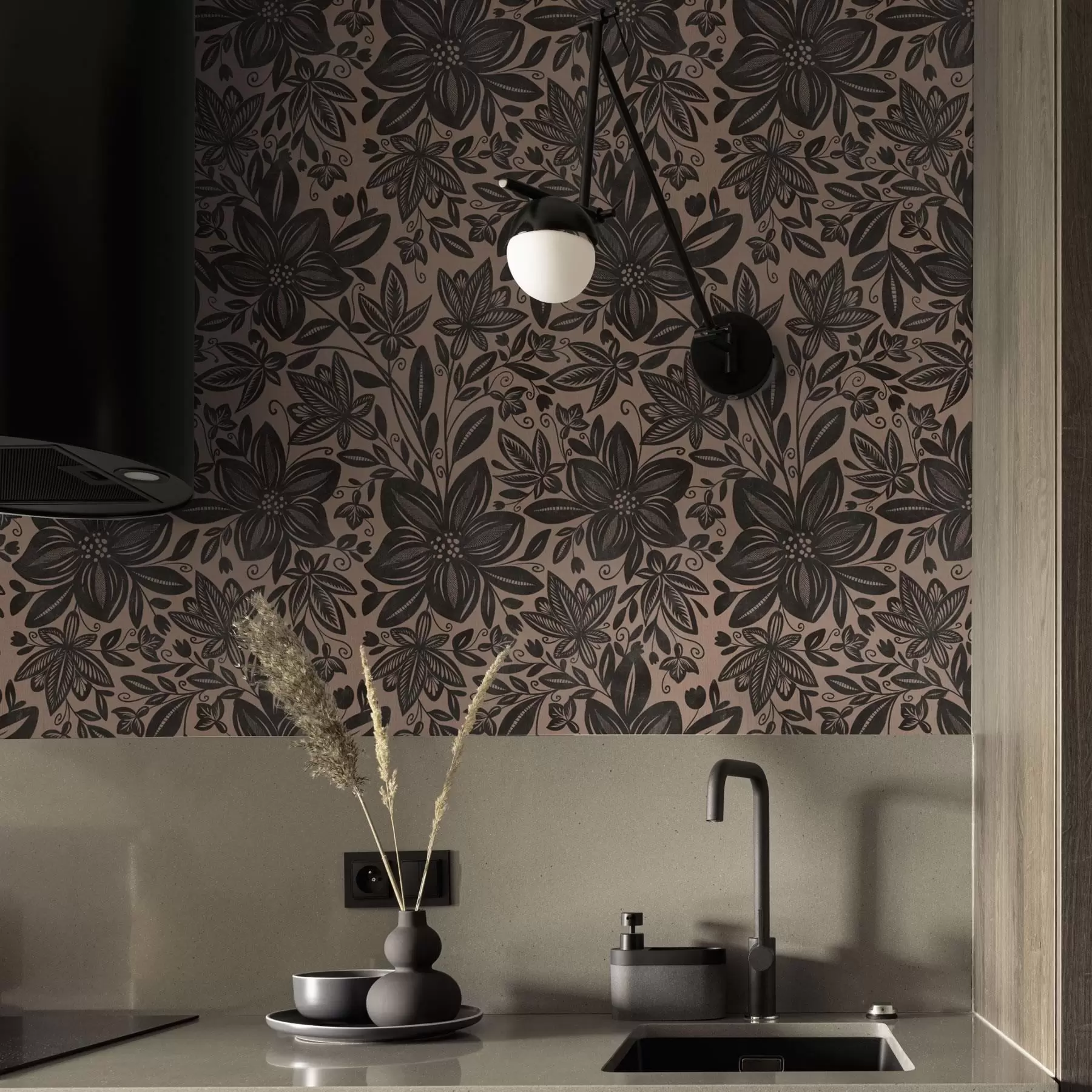 Fototapet Svart och rosa etniskt blommönster och rosa etniskt blommönster a00351