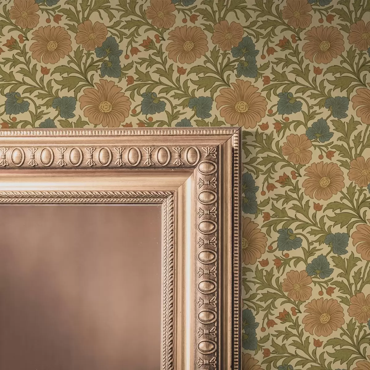 Bakgrund Orange blommor med blad i jugendstil a00409