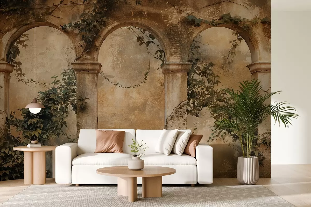 Fototapet tonade retrobågar med murgröna w04304