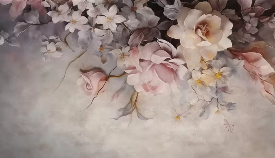 Fototapet Stora blommor som hänger nerför väggen på en betongbakgrund w09184