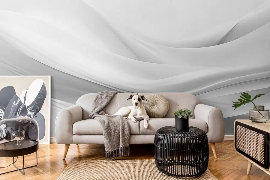 Fototapet Vågor i grått tyg i minimalistisk abstrakt stil w09279v1