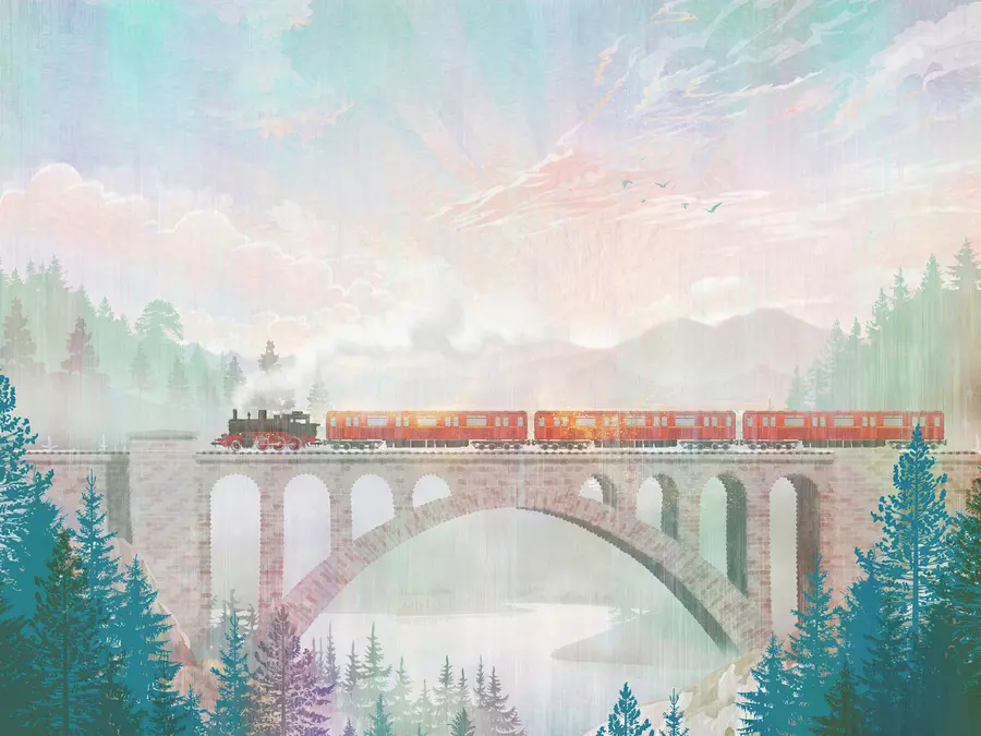 Fototapet Tåg, konst måla och måla u64350