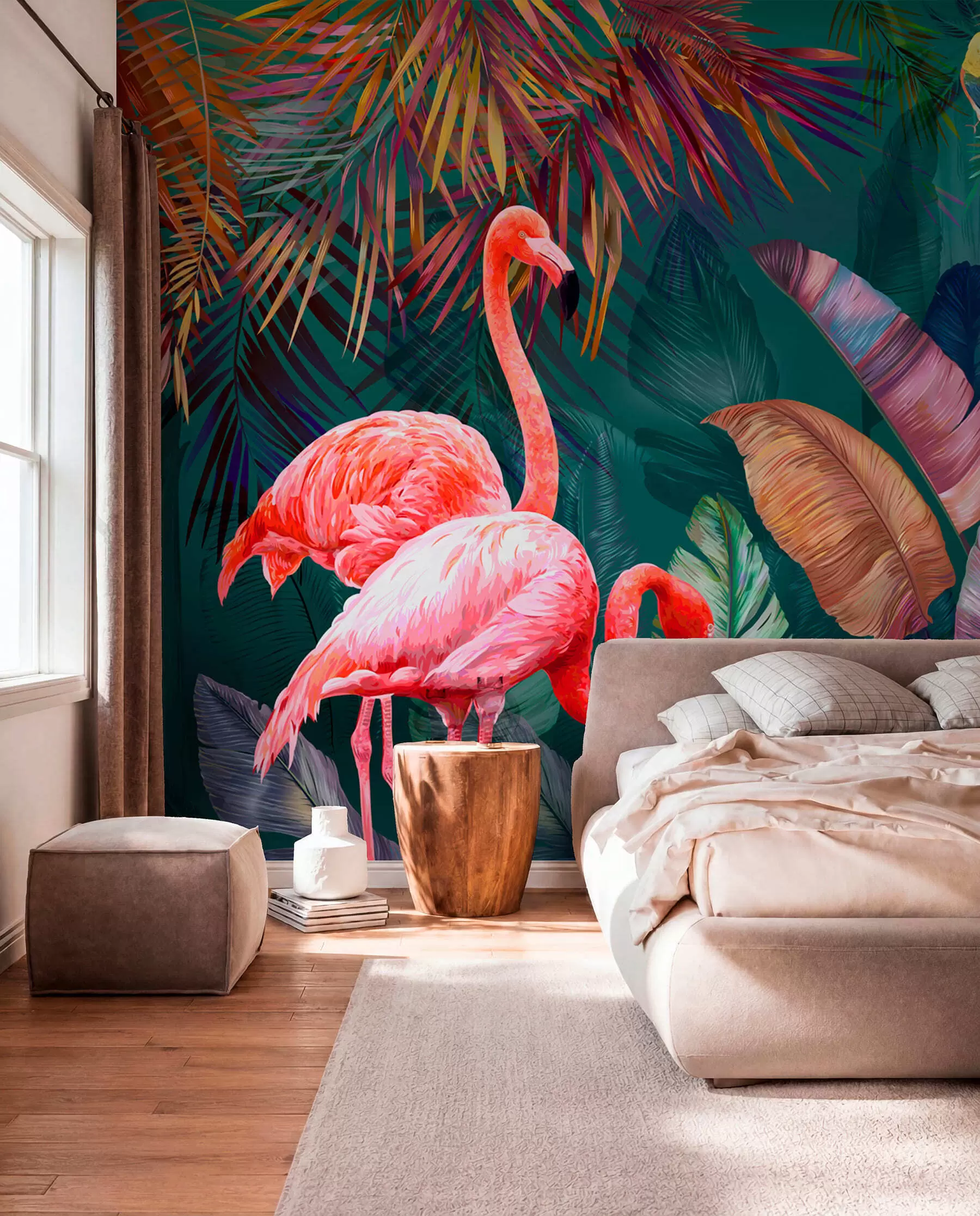 Fototapet Flamingos i de färgade tropikerna u80403