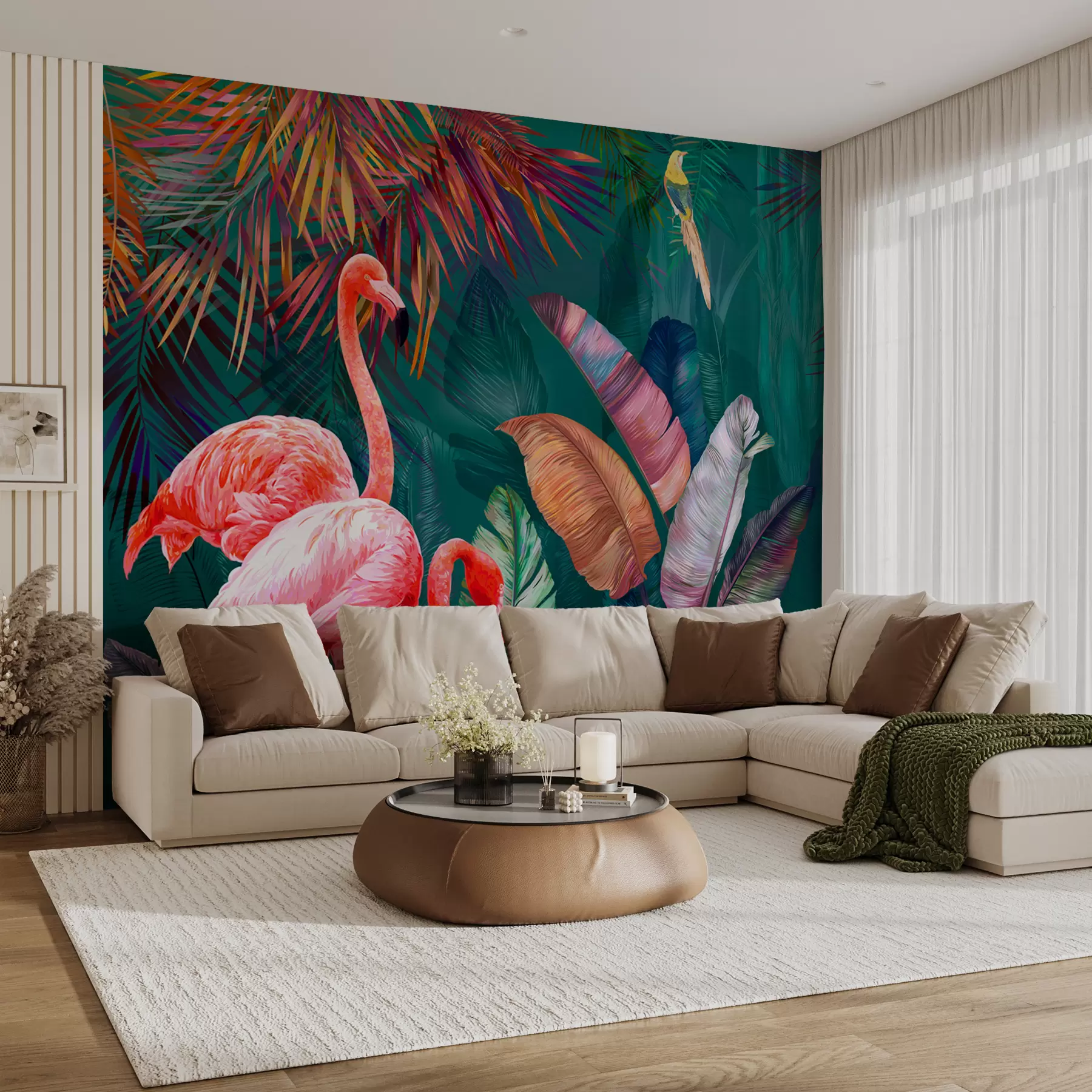 Fototapet Flamingos i de färgade tropikerna u80403