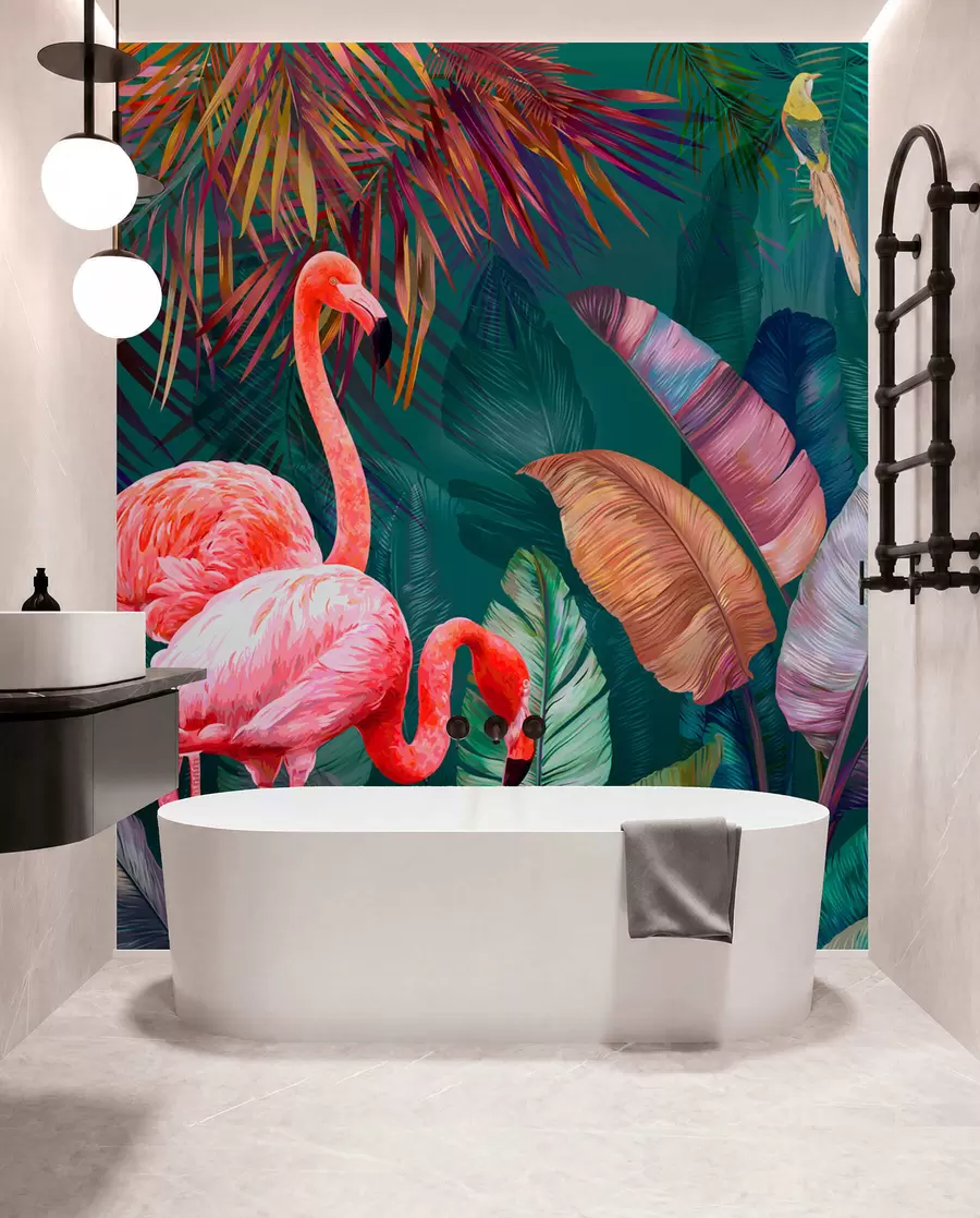 Fototapet Flamingos i de färgade tropikerna u80403
