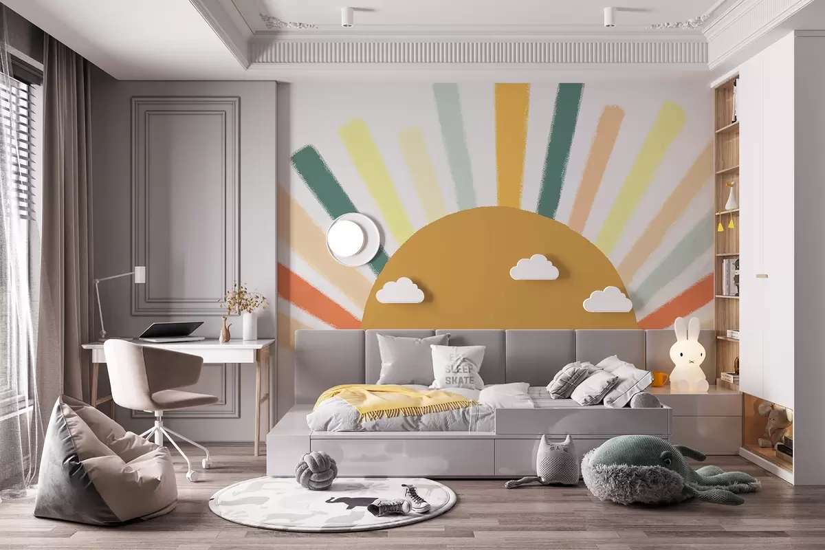 Fototapet Abstrakt sol med färgade strålar w04352