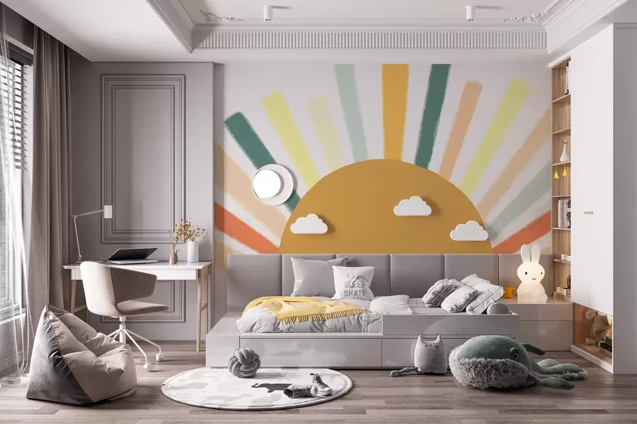 Fototapet Abstrakt sol med färgade strålar w04352