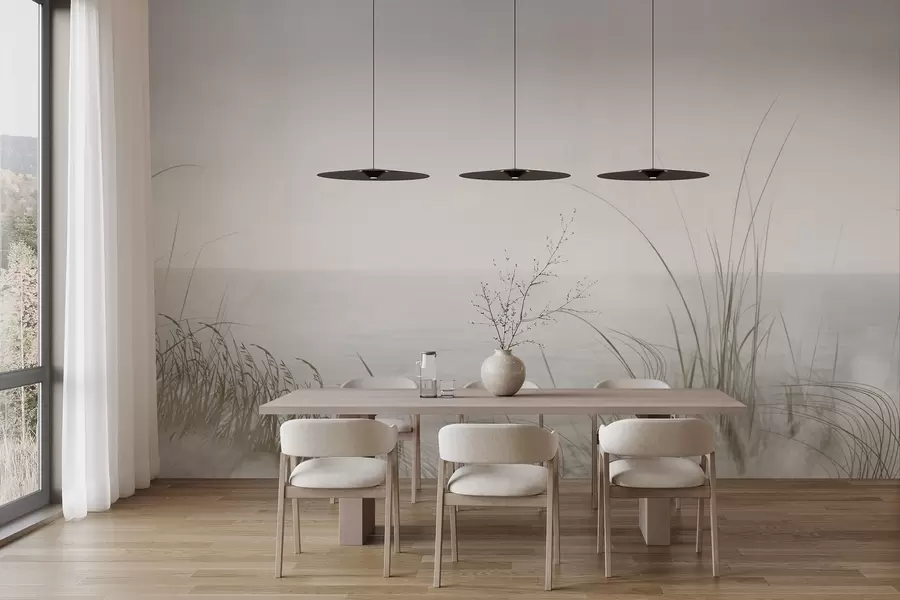 Fototapet Dimmig strand med skira gräs i förgrunden w04339