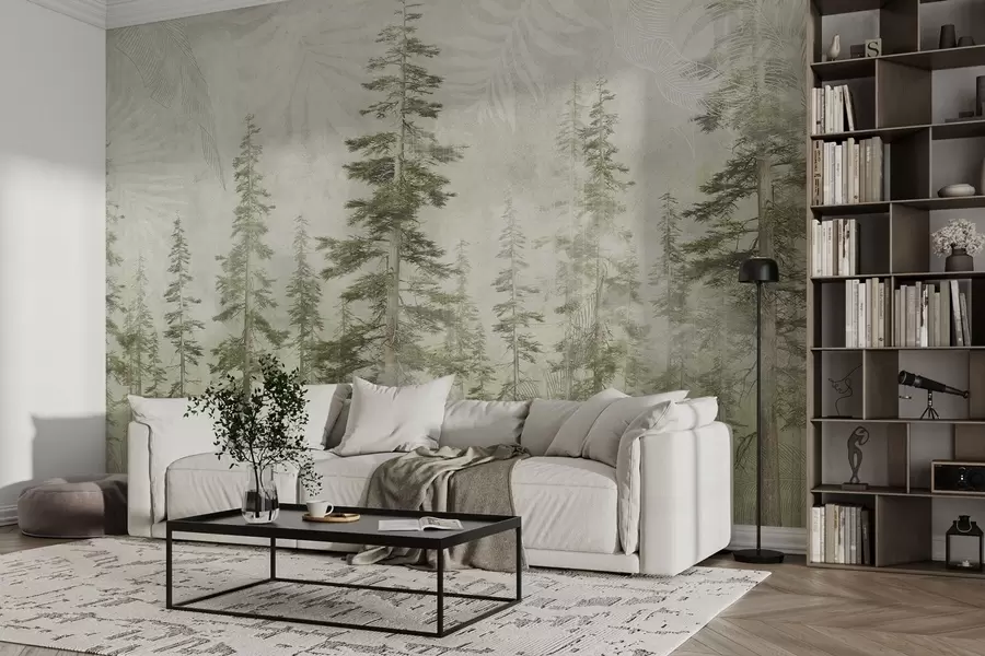 Fototapet Tallskog med vintagepappersstruktur och fina mönster w04342
