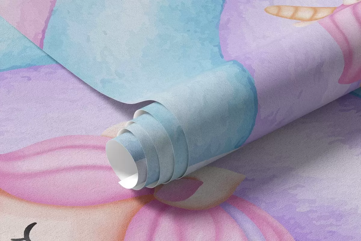 Fototapet Älvor och enhörningar bland moln och regnbågar w04371