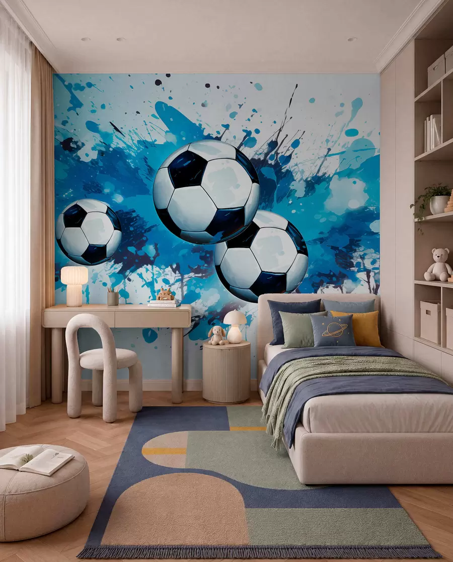 Fototapet Fotboll i blå stänk w04373