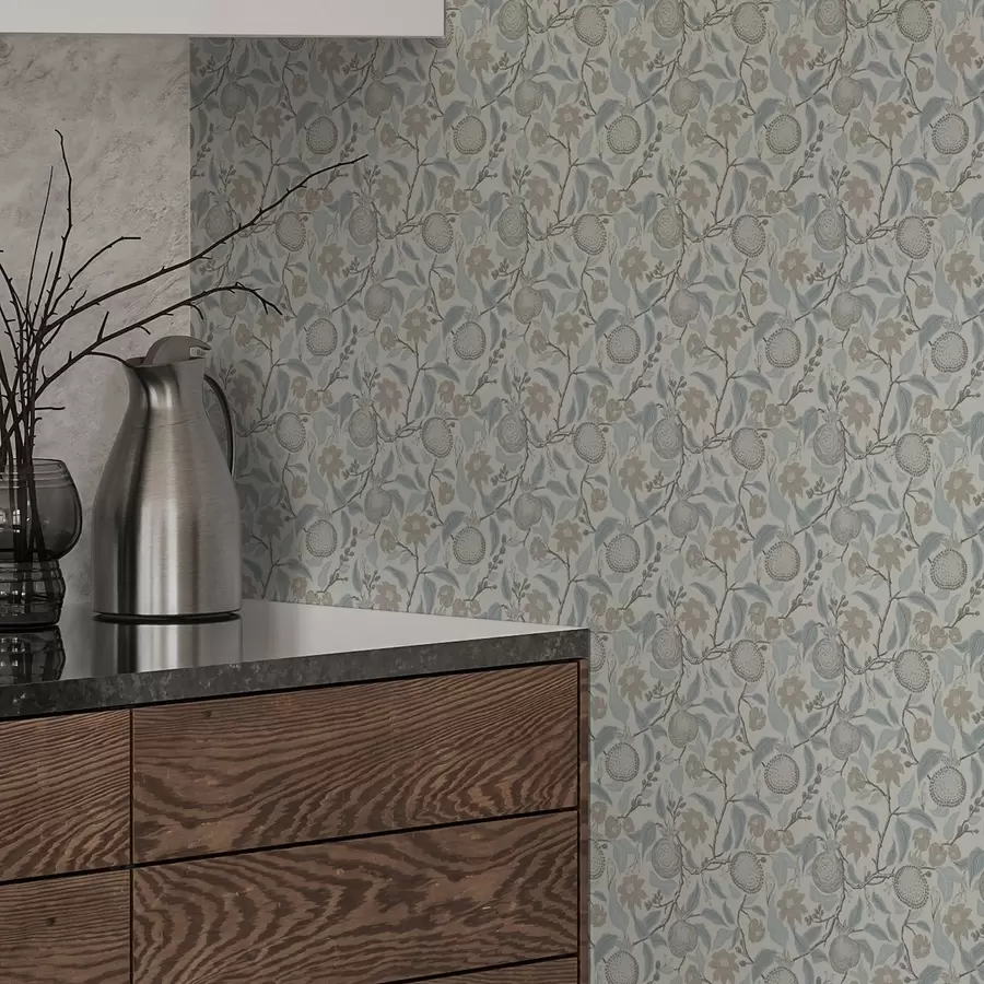 Fototapet Dämpade grenar av granatäpple och blommor i vintagestil a00383