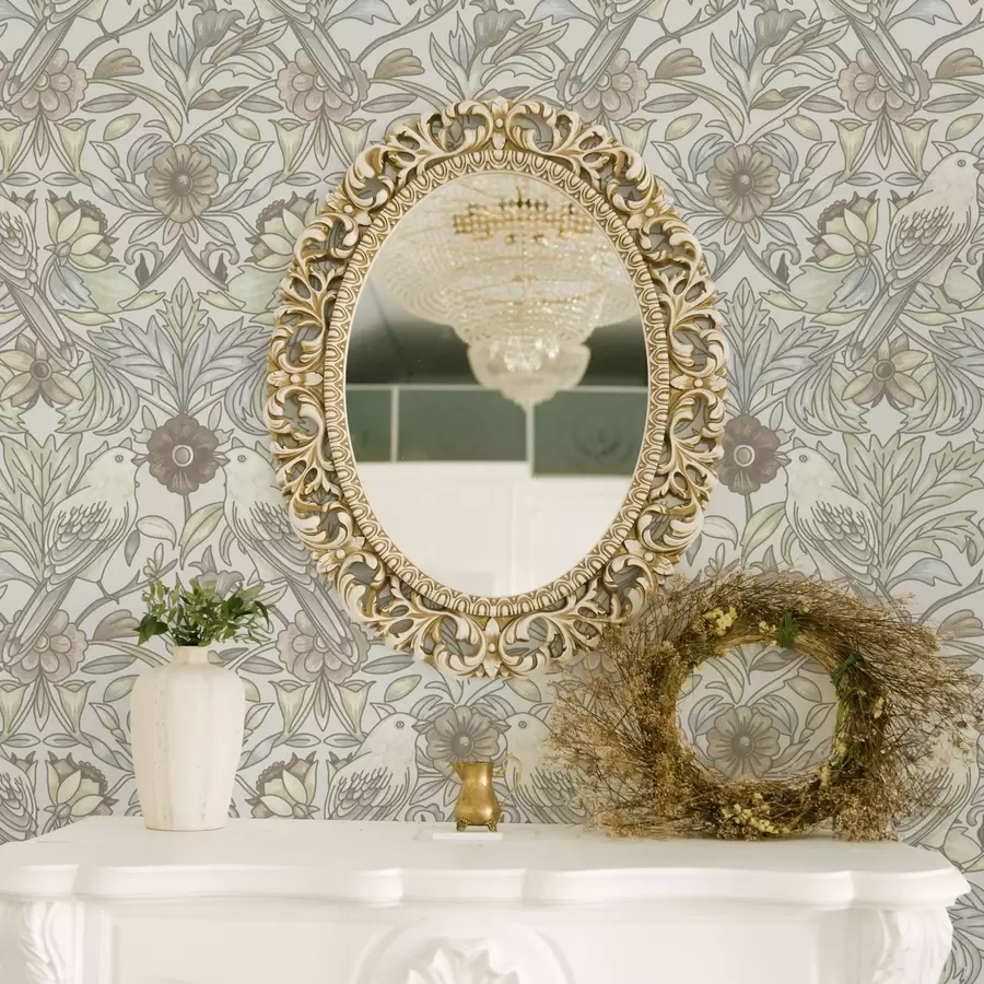 Fototapet Fåglar i jugendstil och stiliserade blommor i pastell a00385