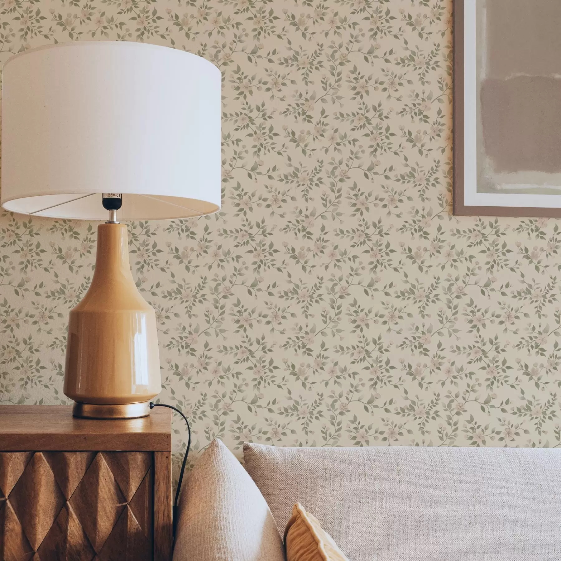 Fototapet Fina pastellfärgade blomgrenar på beige bakgrund a00390