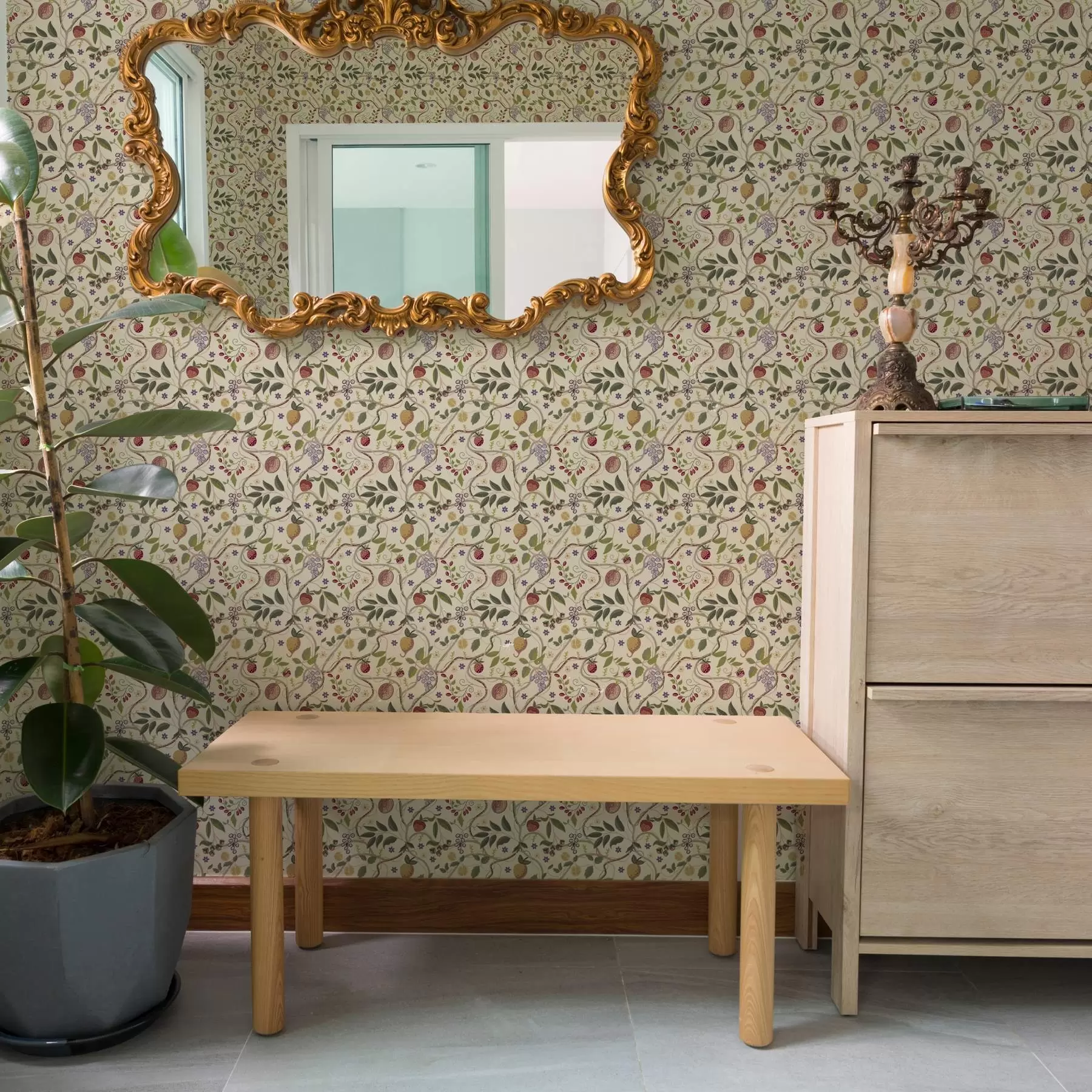 Fototapet Fruktmönster med bär, grenar och blommor a00428