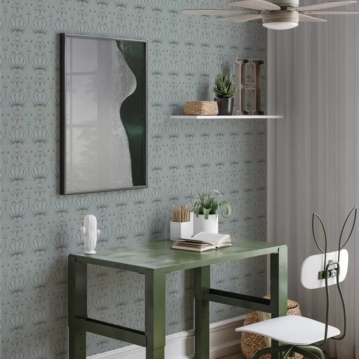 Bakgrund Lotusornament i turkos och gul färgskala a00439