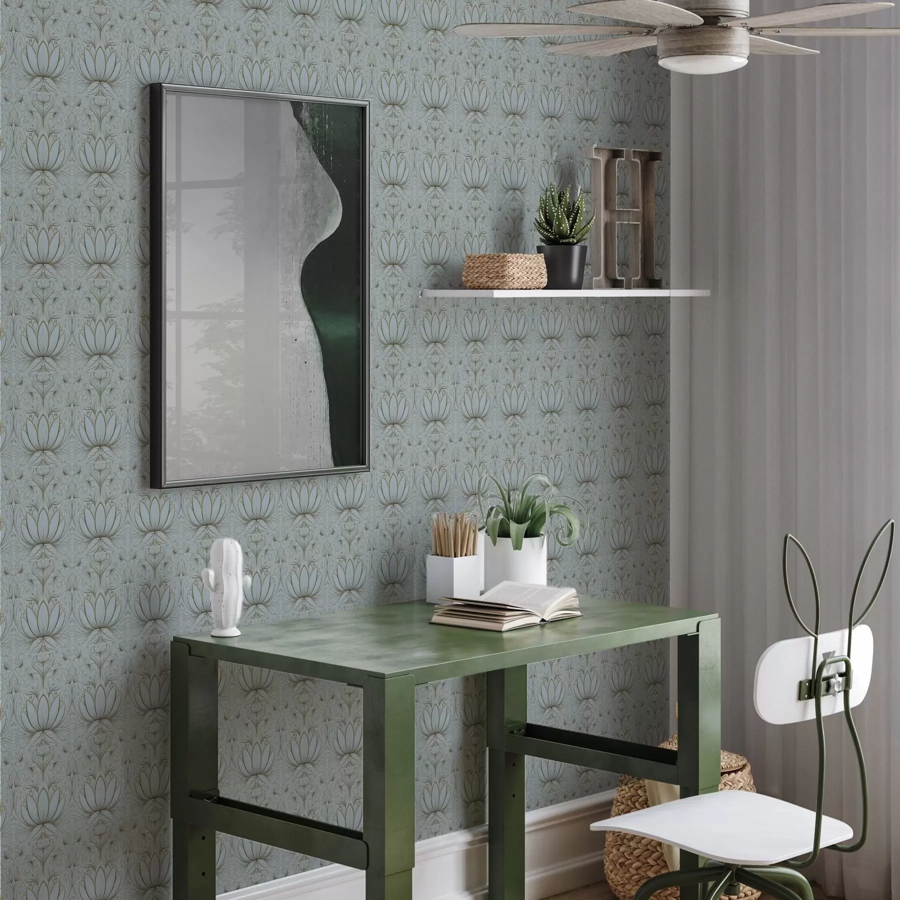 Fototapet Lotusornament i turkos och gul färgskala a00439