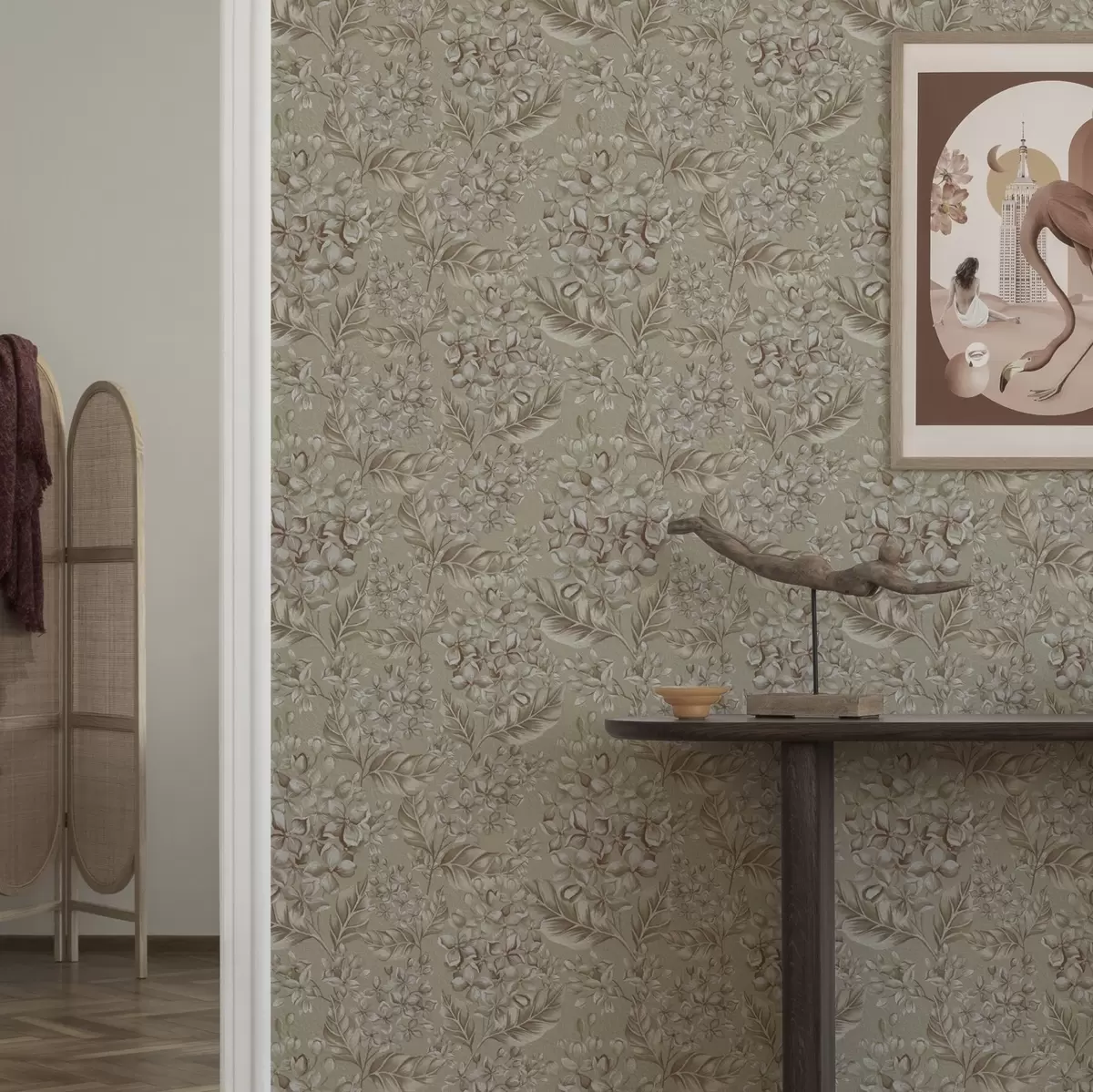 Bakgrund Beige grenar med vita blommor i varma nyanser a00441