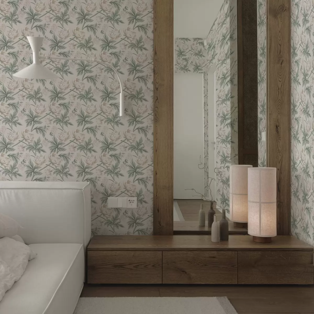 Bakgrund Frodiga pioner i ljust beige och grönt beige och grönt a00445