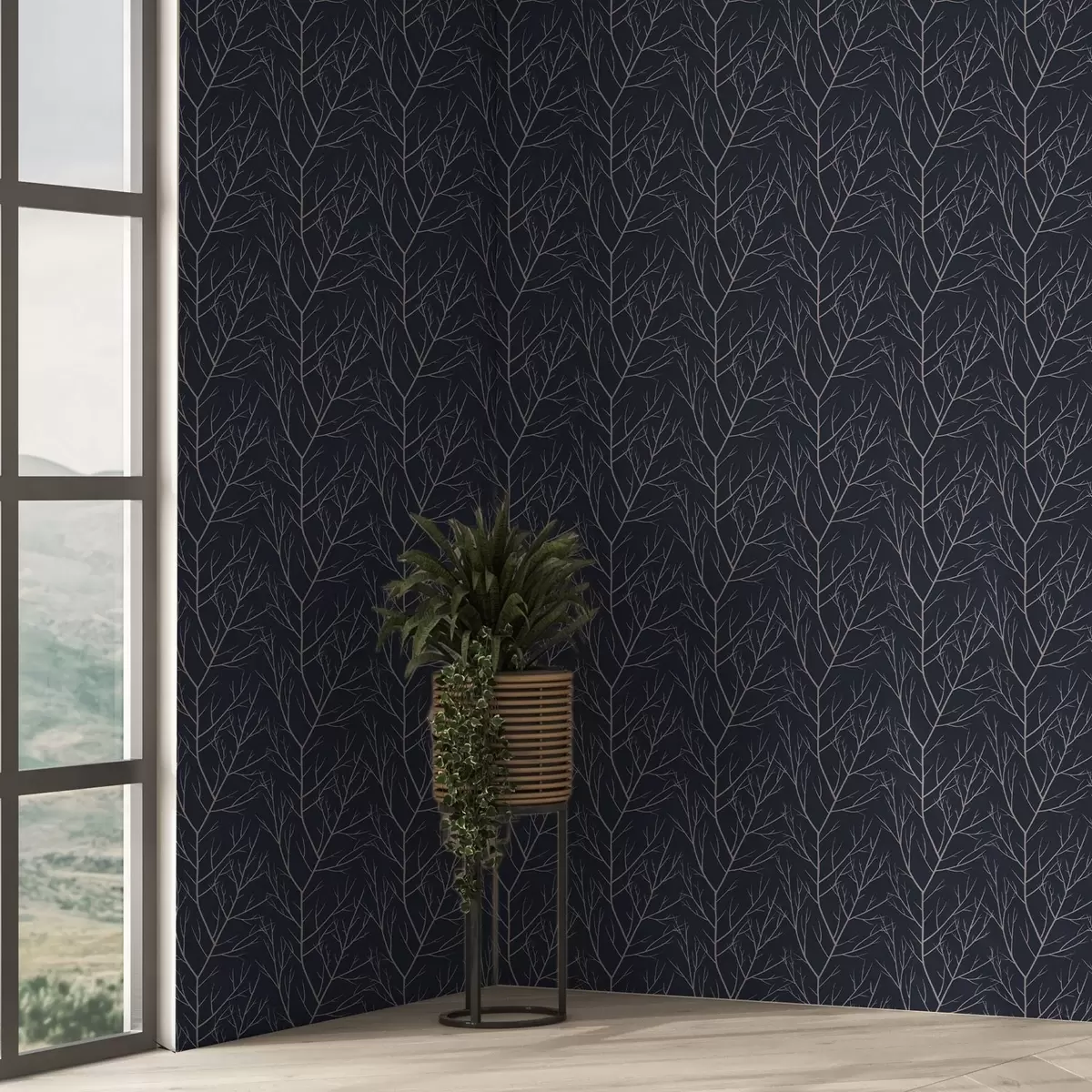 Bakgrund Mjuka röda grenar på en djupt marinblå bakgrund a00451