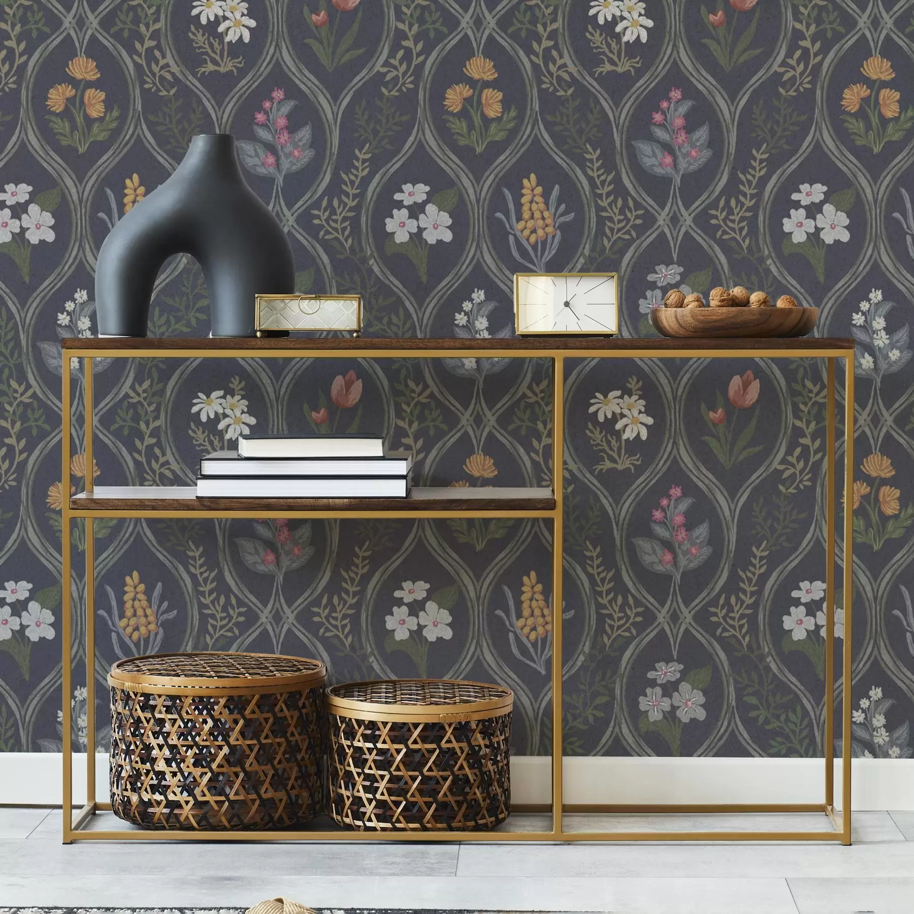 Fototapet Mörk vintage-ram med färgglada trädgårdsblommor a00454