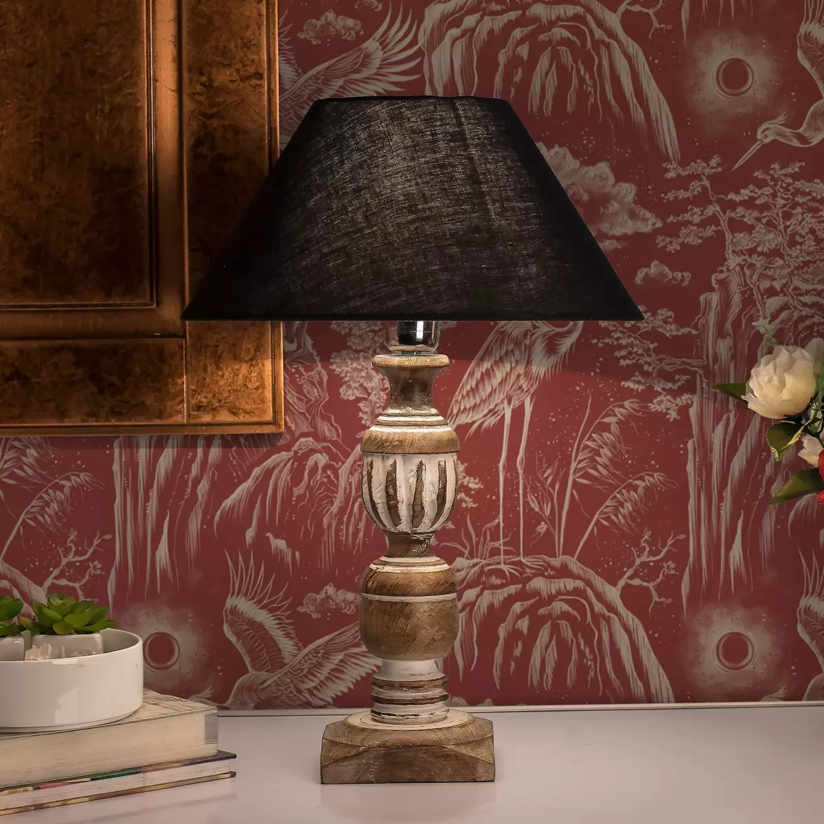 Bakgrund Hägrar, berg och moln i stil med japansk gravyr a00458